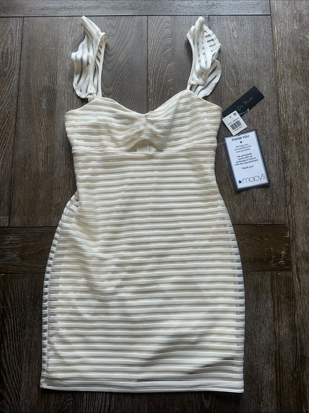 Macy's Ivory Striped Tie-Shoulder Sweetheart Mini Dress